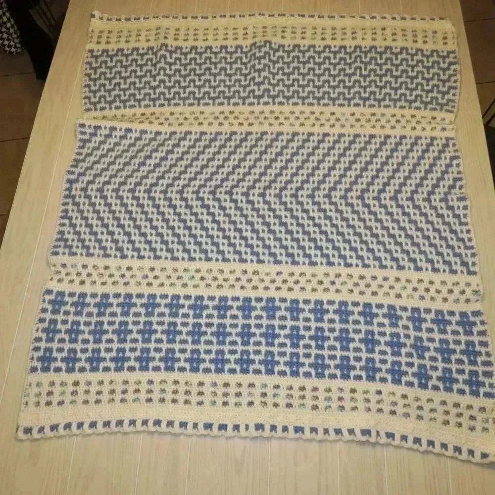 Vintage hand crocheted striped throw baby blanket Size is 40